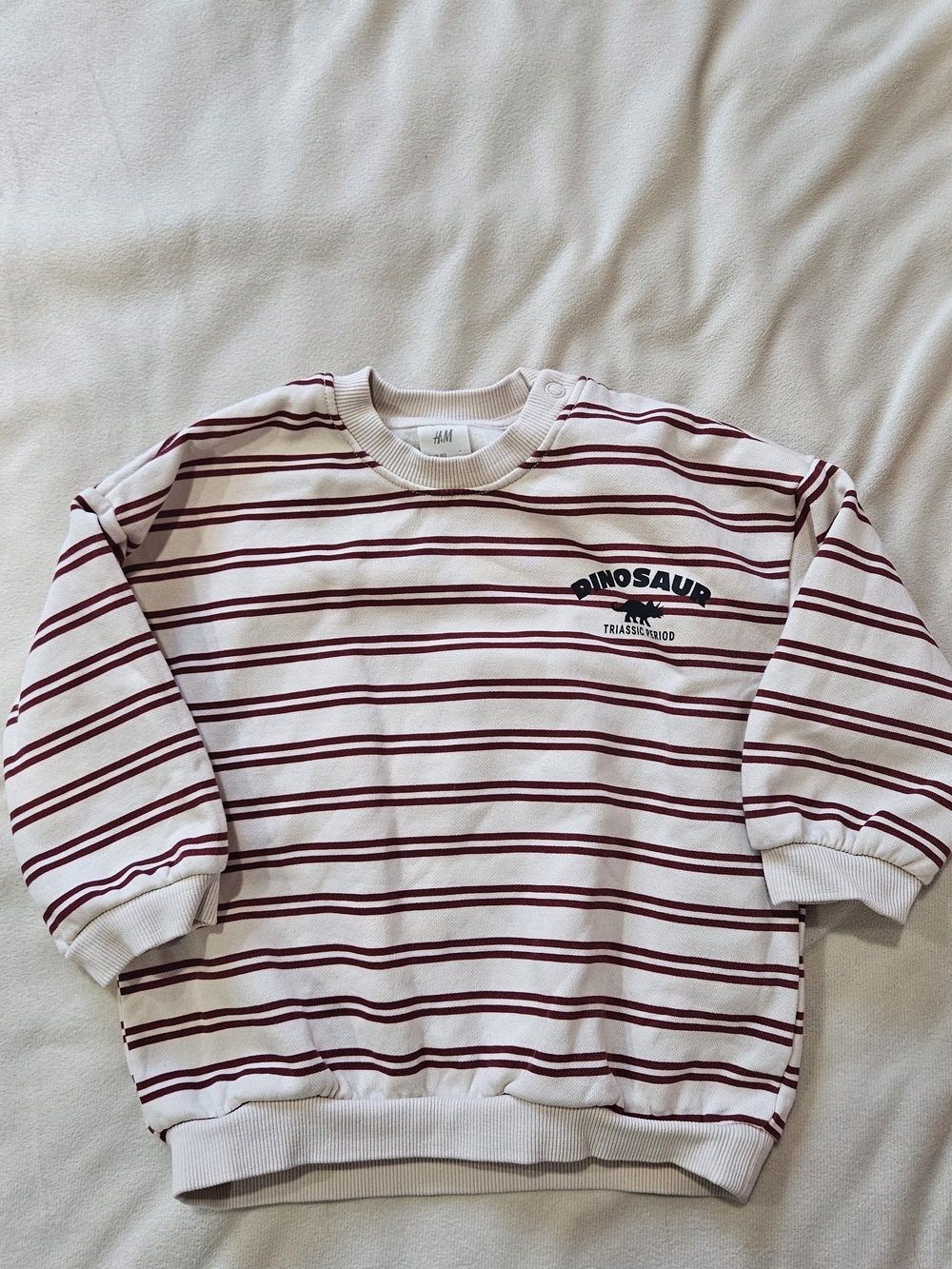 H&M White & Burgundy Striped Kids Sweatshirt Dinosaur Graphic - 12 Months